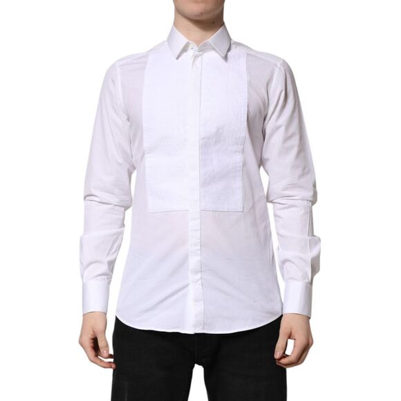 Dolce & Gabbana White GOLD Cotton Bib Dress Formal Men's Shirt (Pre-Owned)